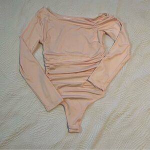 Light Pink One-Shoulder Long Sleeve Bodysuit